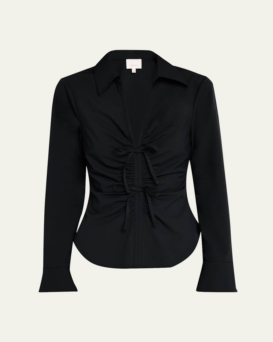 Paige Collared V-Neck Twist-Front Top
